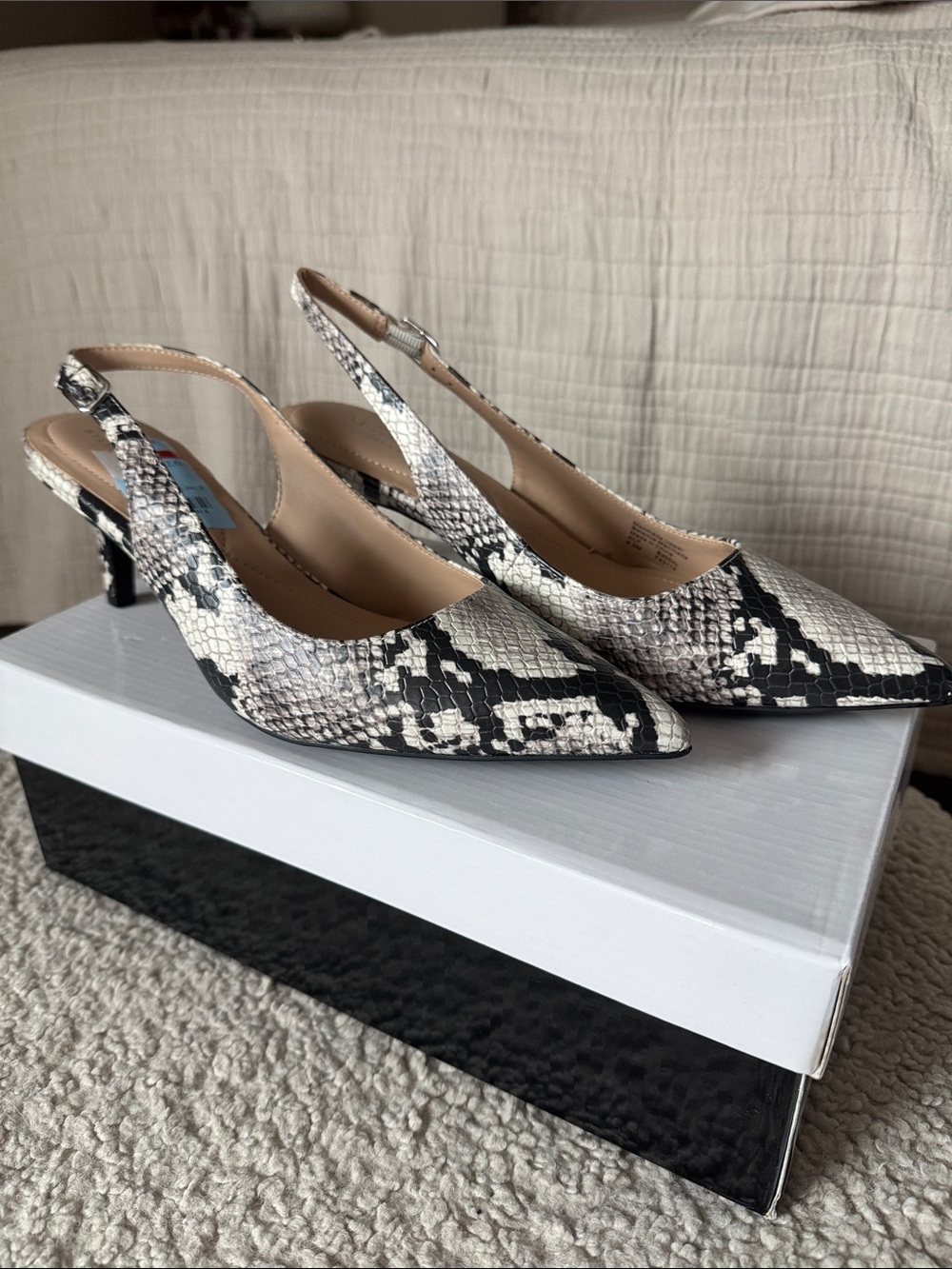 NEW in BOX! Alfani Pointed Toe Slingback Snakeskin Heels Shoes
